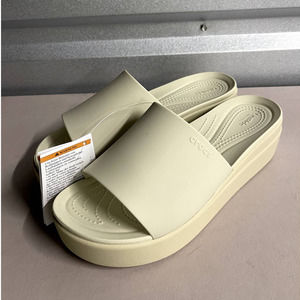 Crocs Women's Bone Brooklyn Slide Wedge Heel Slippers Sandals - Size US 10